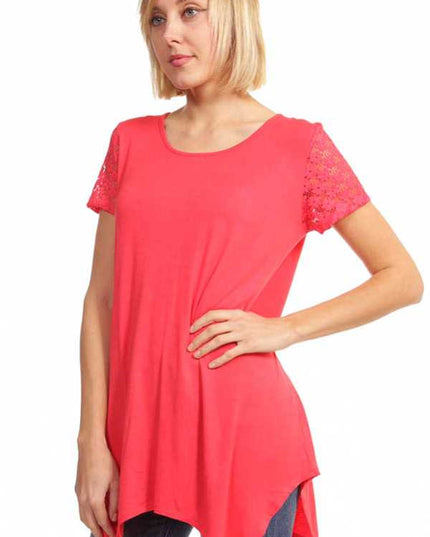 1370RL LACE SLEEVE SHARK BITE TOP
