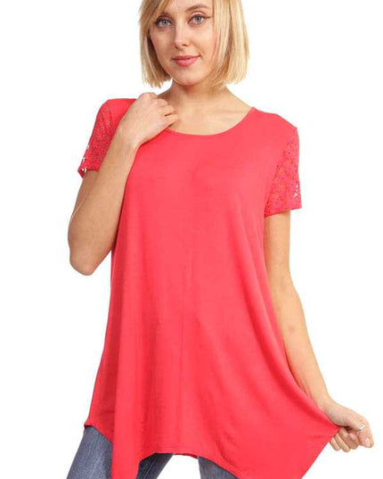1370RL LACE SLEEVE SHARK BITE TOP