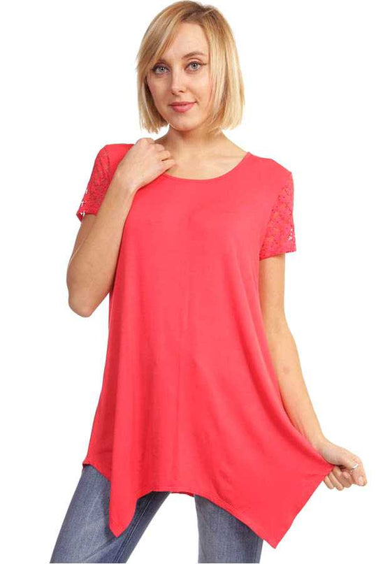 1370RL LACE SLEEVE SHARK BITE TOP