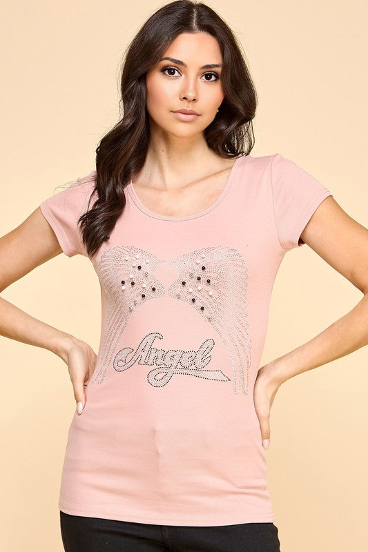 420-ANGEL RHINESTONE TOP