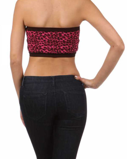 6001-AN Leopard print bandeau top with solid trim
