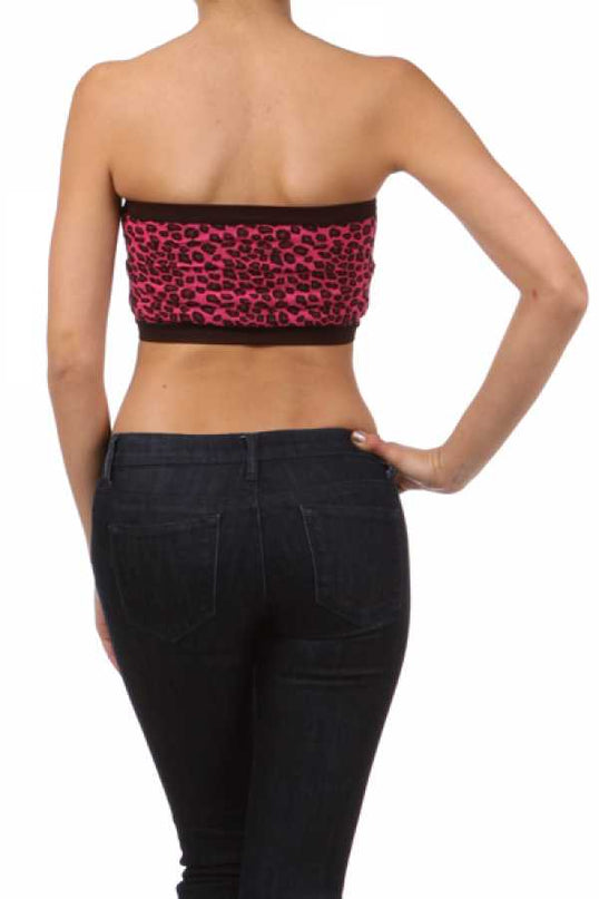6001-AN Leopard print bandeau top with solid trim