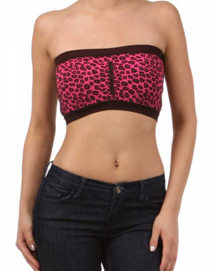 6001-AN Leopard print bandeau top with solid trim