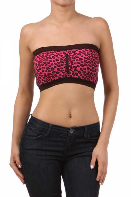 6001-AN Leopard print bandeau top with solid trim