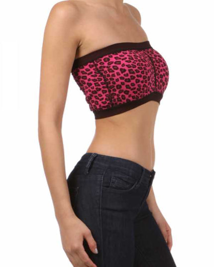 6001-AN Leopard print bandeau top with solid trim