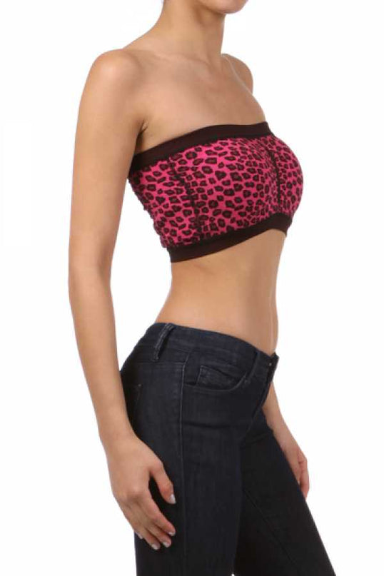 6001-AN Leopard print bandeau top with solid trim