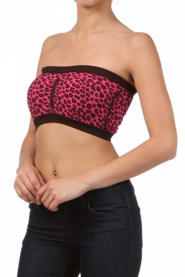 6001-AN Leopard print bandeau top with solid trim