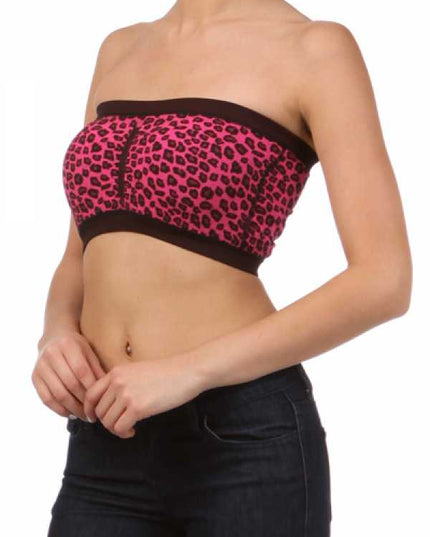 6001-AN Leopard print bandeau top with solid trim