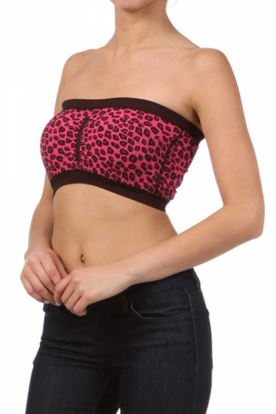 6001-AN Leopard print bandeau top with solid trim