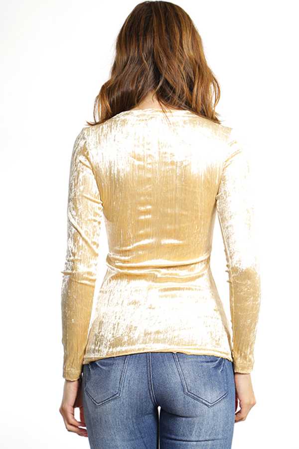 616V SOLID ROUND NECK VELVET TOP