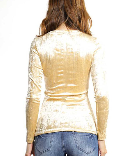 616V SOLID ROUND NECK VELVET TOP