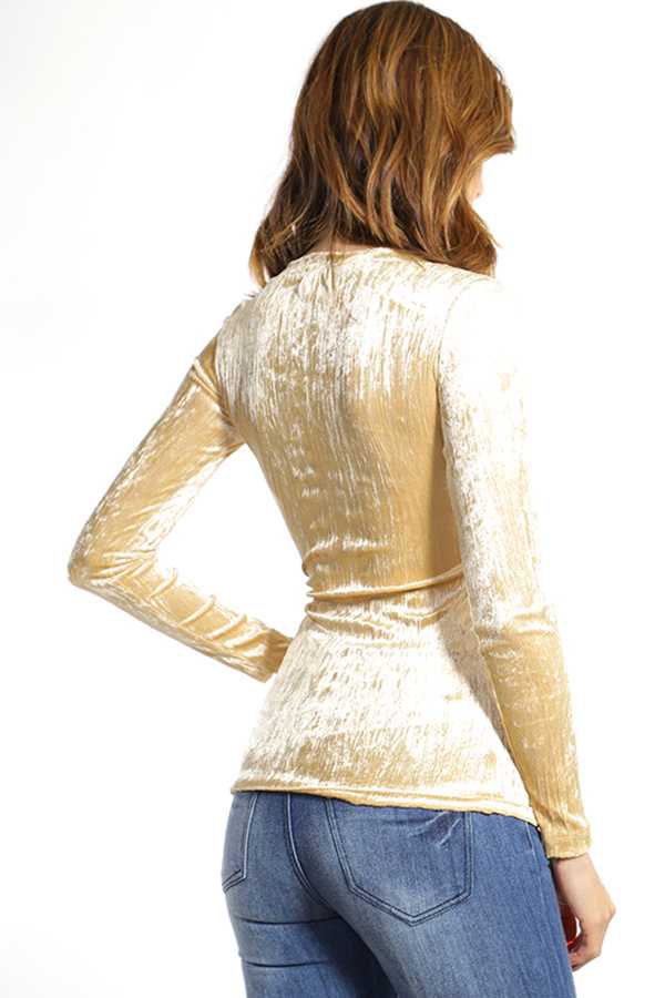 616V SOLID ROUND NECK VELVET TOP