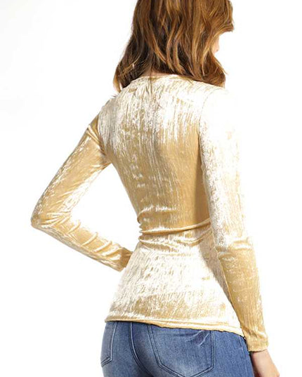 616V SOLID ROUND NECK VELVET TOP