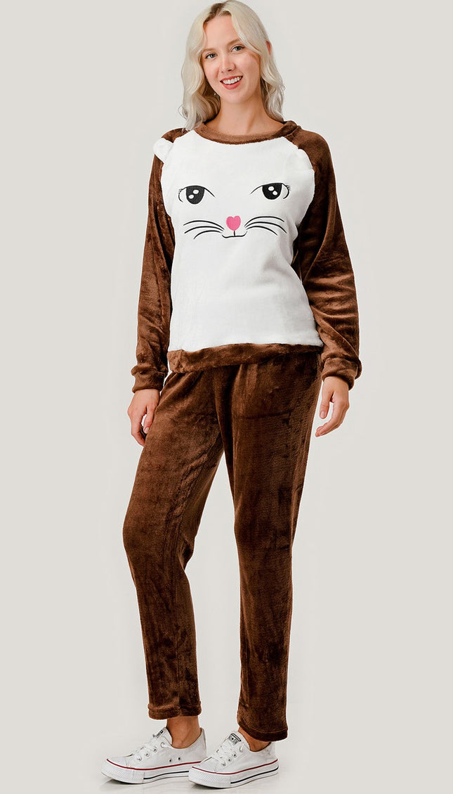 APSET KITTY FACE FLEECE PAJAMA SET