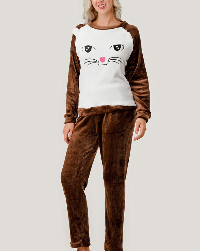 APSET KITTY FACE FLEECE PAJAMA SET