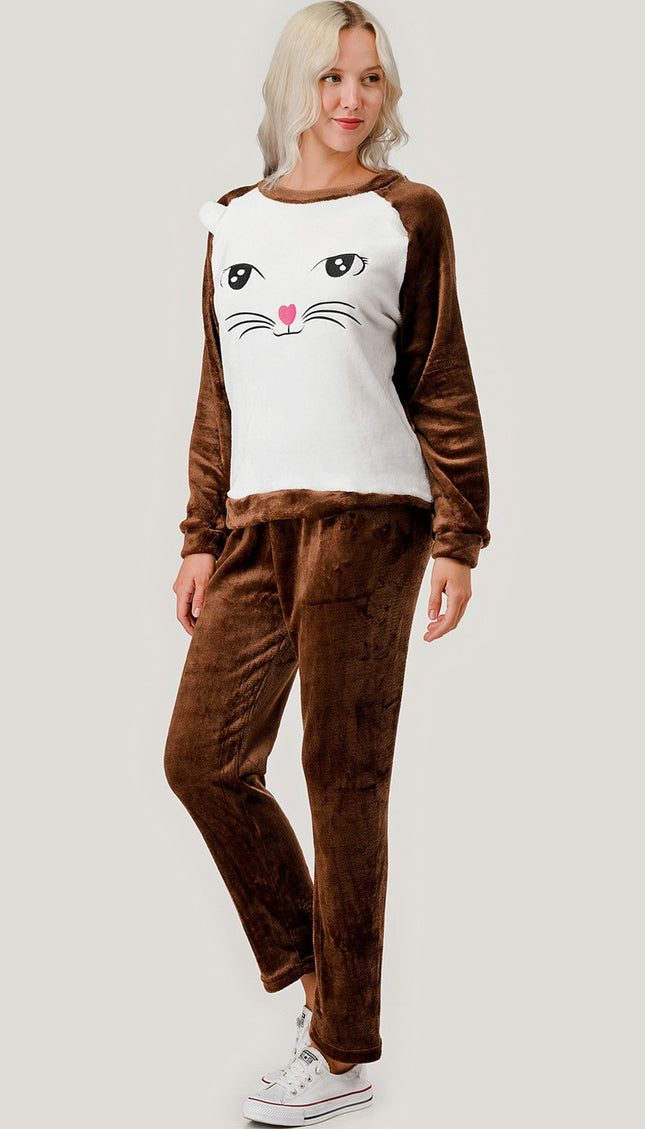 APSET KITTY FACE FLEECE PAJAMA SET
