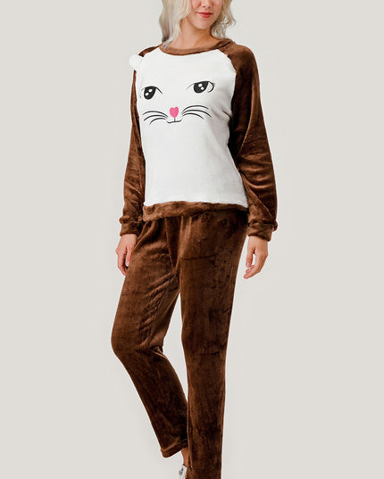 APSET KITTY FACE FLEECE PAJAMA SET