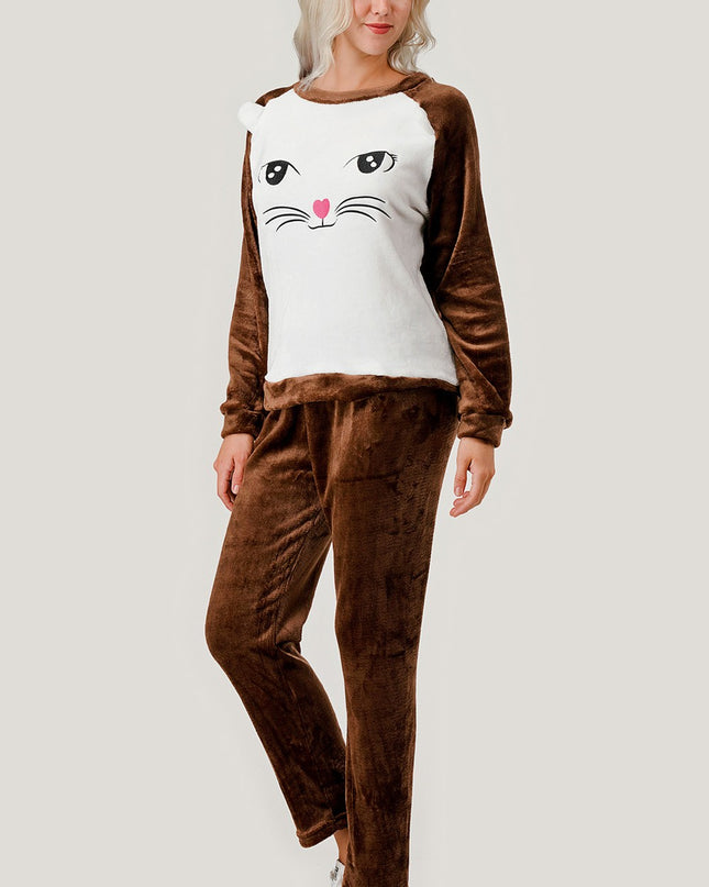 APSET KITTY FACE FLEECE PAJAMA SET