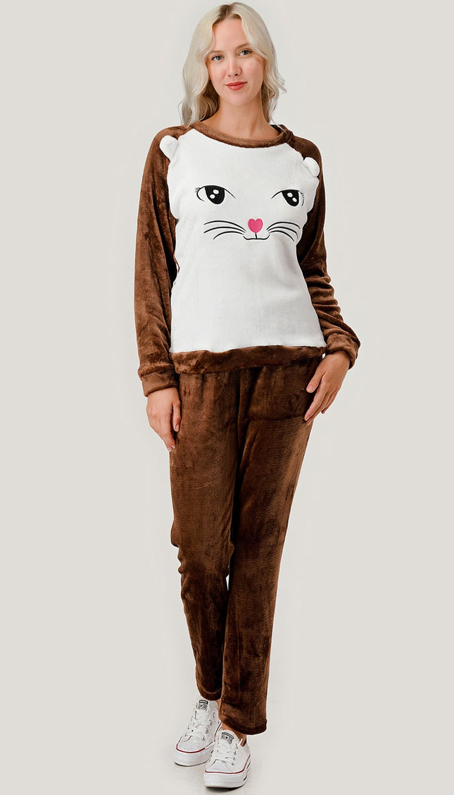 APSET KITTY FACE FLEECE PAJAMA SET
