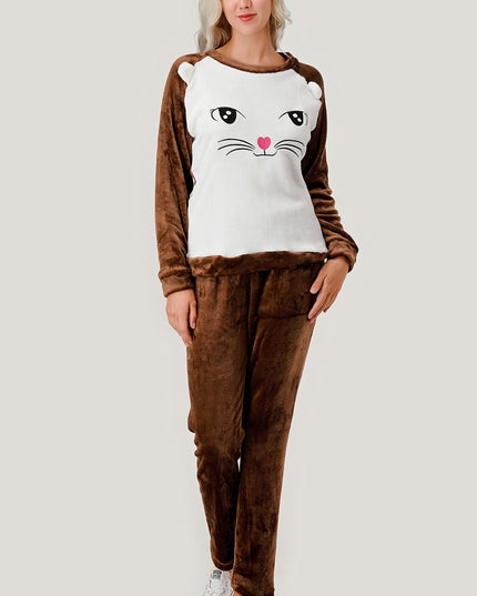 APSET KITTY FACE FLEECE PAJAMA SET