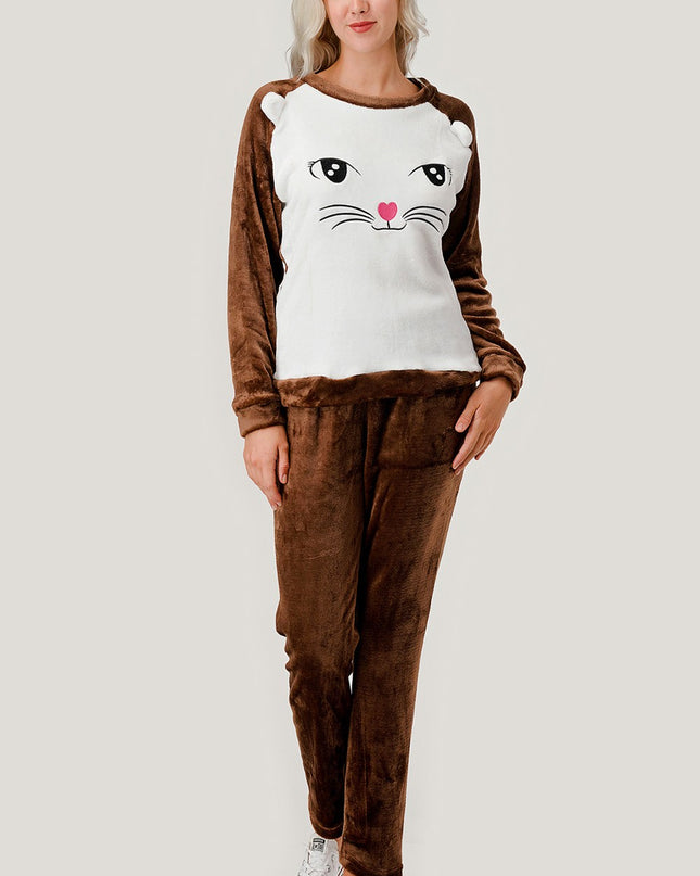 APSET KITTY FACE FLEECE PAJAMA SET