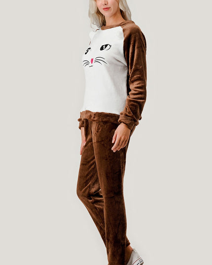 APSET KITTY FACE FLEECE PAJAMA SET