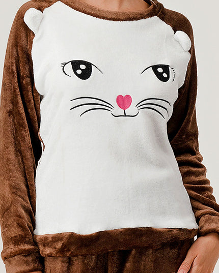 APSET KITTY FACE FLEECE PAJAMA SET
