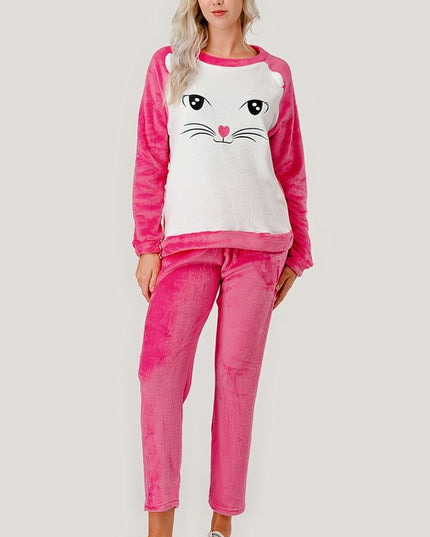 APSET KITTY FACE FLEECE PAJAMA SET