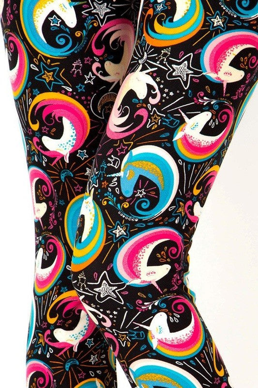 PLUS J292 PLUS SIZE UNICORN PRINT BRUSHED FULL LEGGINGS