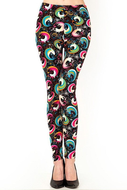 PLUS J292 PLUS SIZE UNICORN PRINT BRUSHED FULL LEGGINGS