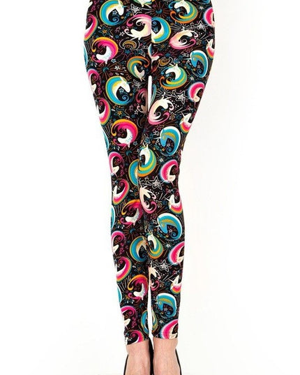 PLUS J292 PLUS SIZE UNICORN PRINT BRUSHED FULL LEGGINGS