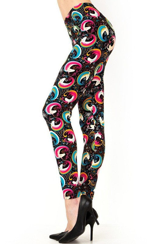 PLUS J292 PLUS SIZE UNICORN PRINT BRUSHED FULL LEGGINGS