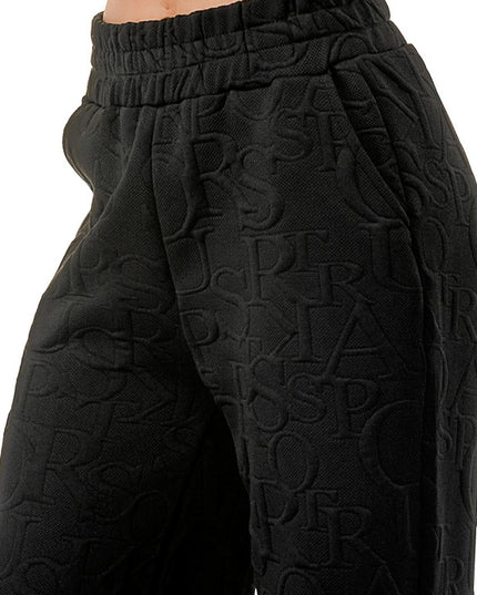 JAQ20-PANT JACQUARD LETTER EMBOSSED STRAIGHT PANTS