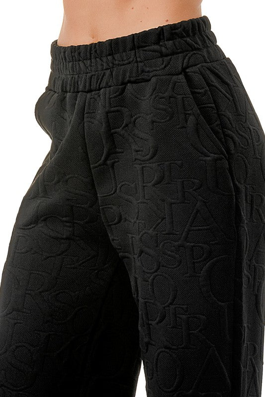JAQ20-PANT JACQUARD LETTER EMBOSSED STRAIGHT PANTS
