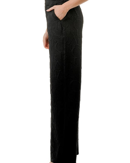 JAQ20-PANT JACQUARD LETTER EMBOSSED STRAIGHT PANTS