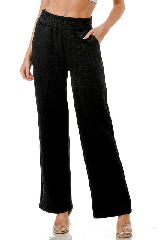 JAQ20-PANT JACQUARD LETTER EMBOSSED STRAIGHT PANTS