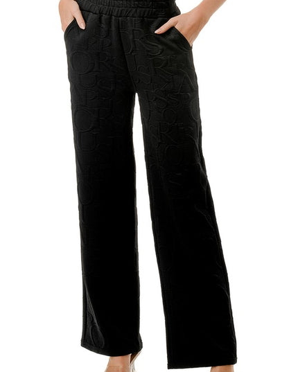 JAQ20-PANT JACQUARD LETTER EMBOSSED STRAIGHT PANTS