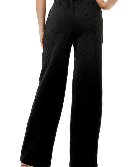 JAQ20-PANT JACQUARD LETTER EMBOSSED STRAIGHT PANTS