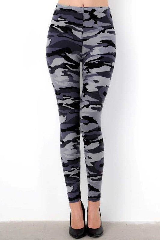 PLUS F120 Camouflage Print Brushed Full-Length Leggings