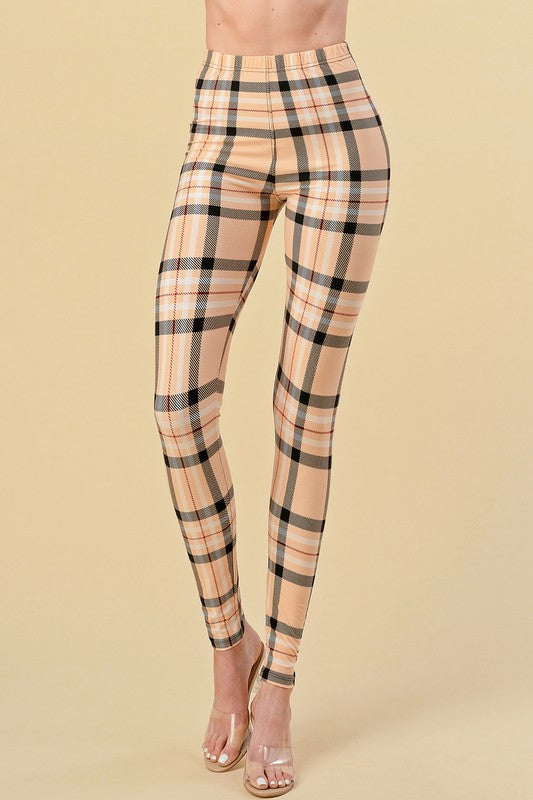 F758 Plaid Print Leggings