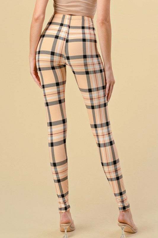 F758 Plaid Print Leggings