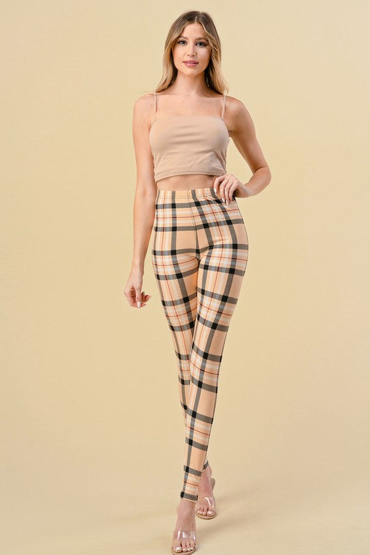 F758 Plaid Print Leggings