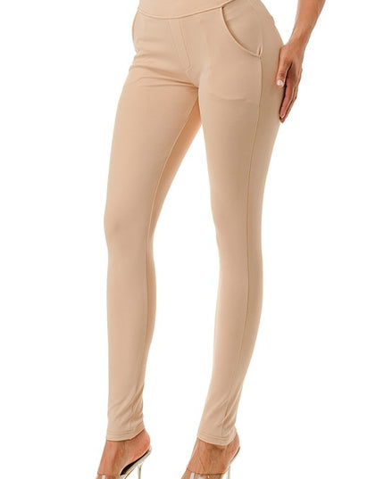 Y1805 SOLID SKINNY DRESS PANTS