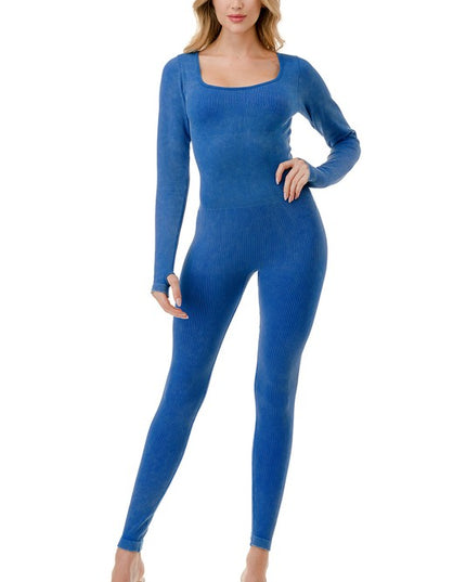 JS50MW MINERAL WASHED RIB LONG SLEEVE JUMPSUIT