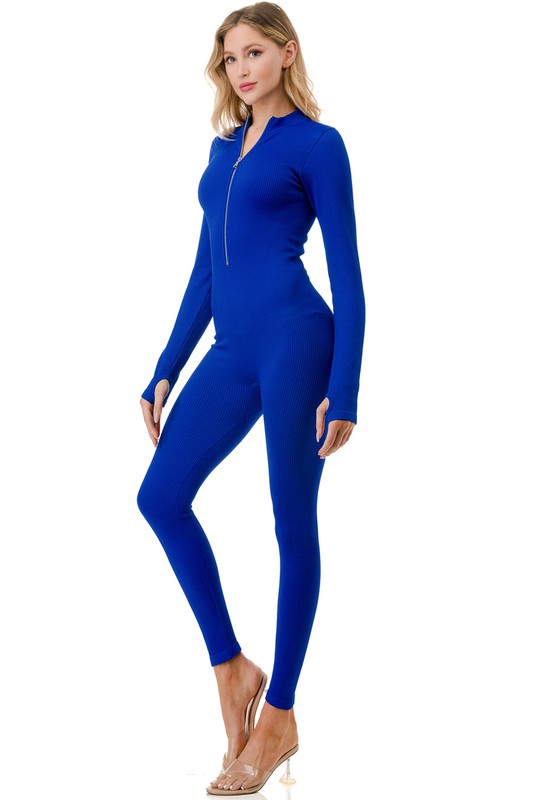 JS100 Solid Ribbed Zip Front Jumpsuit – Sleek Everyday Fit
