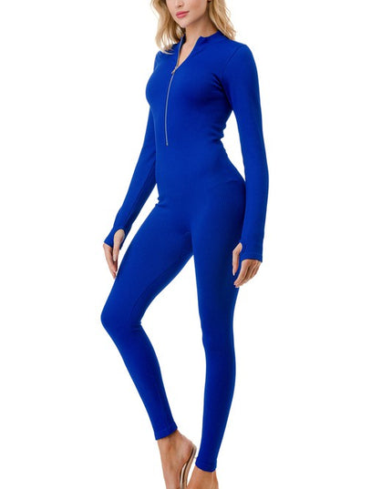 JS100 Solid Ribbed Zip Front Jumpsuit – Sleek Everyday Fit