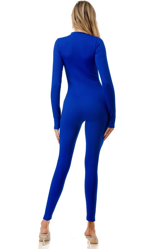 JS100 Solid Ribbed Zip Front Jumpsuit – Sleek Everyday Fit
