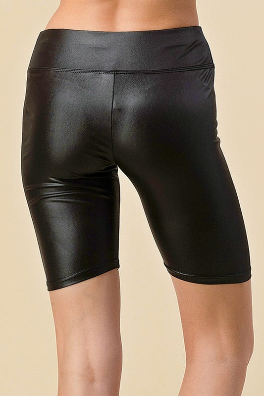 PU-BIKERC PU FAUX LEATHER HIGH WAIST BIKER SHORTS