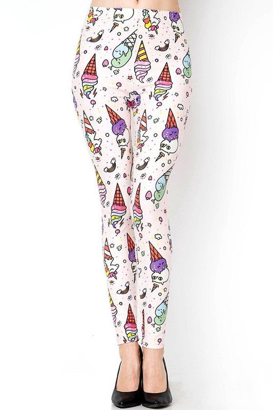 PLUS-J215 PLUS SIZE SWEET ICE CREAM PRINT FULL LEGGINGS