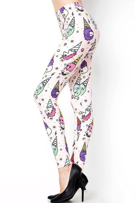 PLUS-J215 PLUS SIZE SWEET ICE CREAM PRINT FULL LEGGINGS